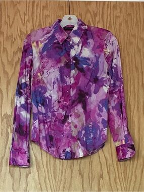 New York & Company Water Color Floral Button-Up Shirt
